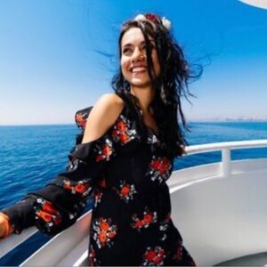 H&M Divided Floral Print Cold Shoulder Keyhole Back Long Sleeve Romper